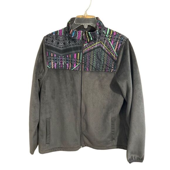 Fila Sport Soft Fleece Jacket Size L Gray Full Zip Up Colorful - Picture 1 of 13